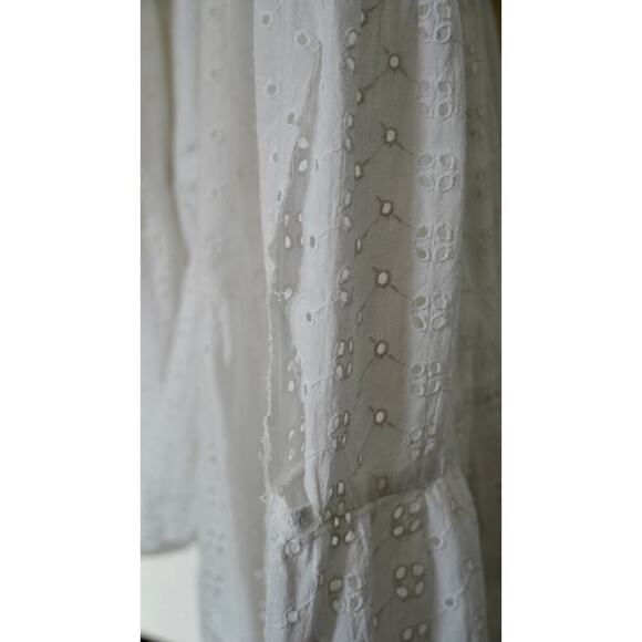 Joe’s Jeans Illana Broderie Dress White Eyelet V-Neck Midi Cotton Sz L - Picture 7 of 8